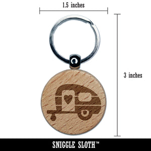 Adorable Little Camper Silhouette Camping Outdoor Life Engraved Wood Round Keychain Tag Charm