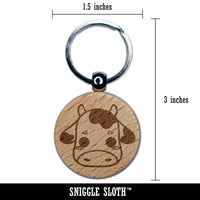 Charming Kawaii Chibi Cow Face Blushing Cheeks Milk Farm Engraved Wood Round Keychain Tag Charm