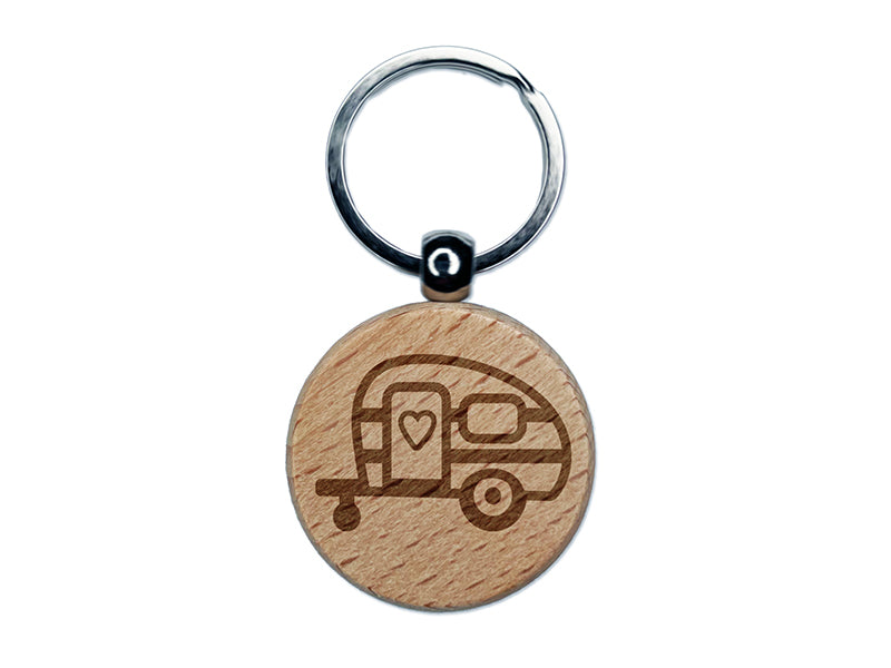 Charming Little Camper Camping Outdoor Life Engraved Wood Round Keychain Tag Charm