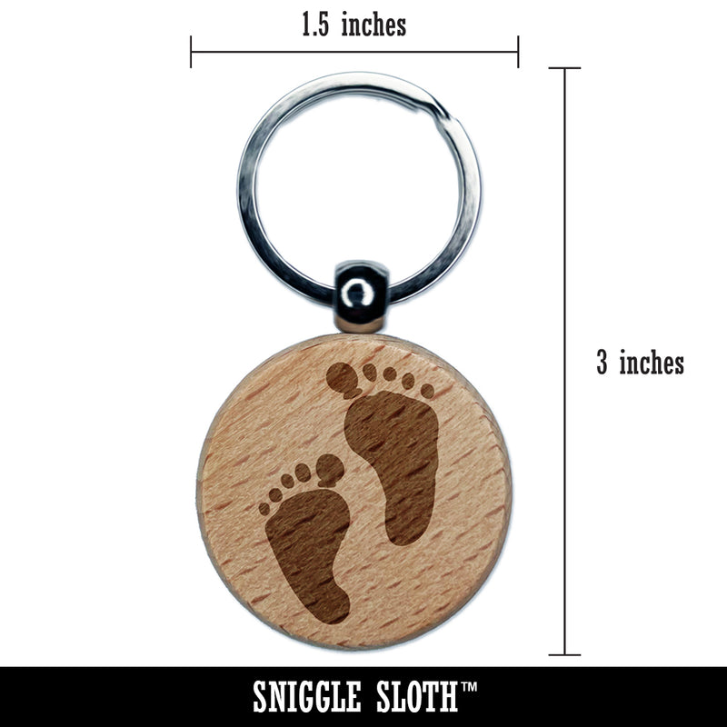 Cute Baby Footprints Silhouette Engraved Wood Round Keychain Tag Charm