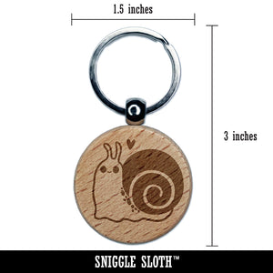 Happy Slow Kawaii Chibi Snail Engraved Wood Round Keychain Tag Charm