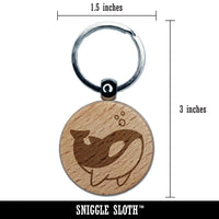 Sweet Kawaii Chibi Killer Whale Engraved Wood Round Keychain Tag Charm