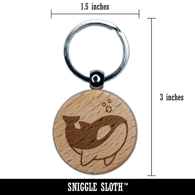 Sweet Kawaii Chibi Killer Whale Engraved Wood Round Keychain Tag Charm