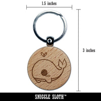 Sweet Kawaii Chibi Whale Engraved Wood Round Keychain Tag Charm