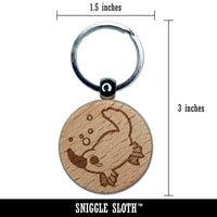 Swimming Kawaii Chibi Duck Billed Platypus Engraved Wood Round Keychain Tag Charm