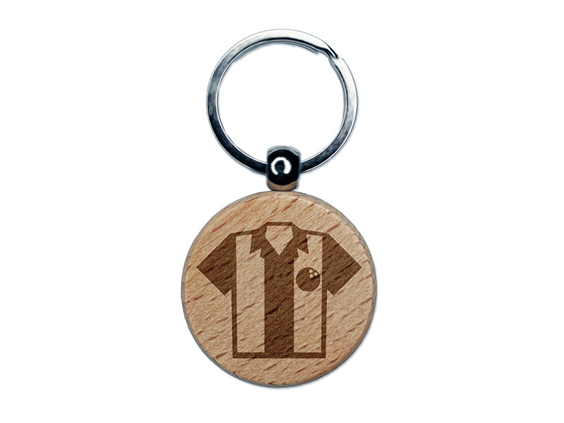 Bowling Shirt Striped Retro Style Engraved Wood Round Keychain Tag Charm