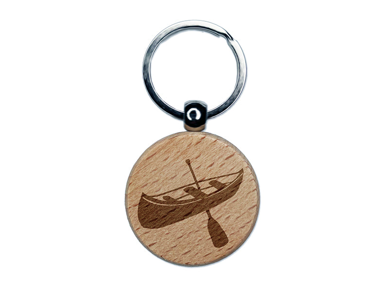 Canoe Water Boat with Paddle Engraved Wood Round Keychain Tag Charm