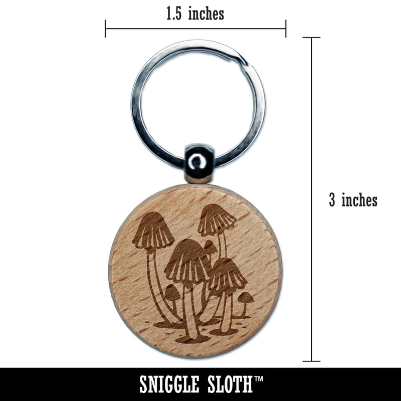 Cluster of Magical Whimsical Little Mushrooms Engraved Wood Round Keychain Tag Charm