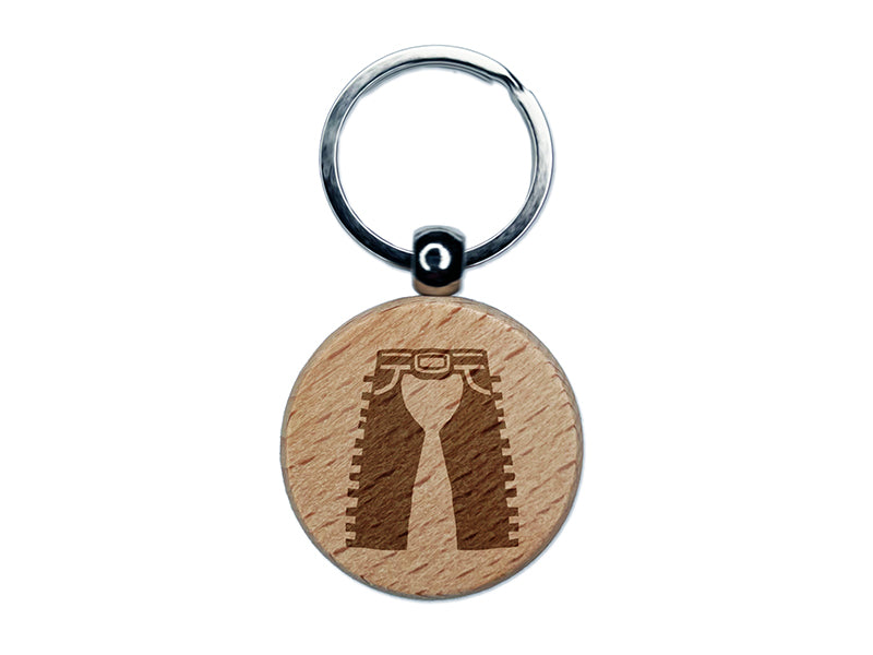 Cowboy Rodeo Pants Chaps Chaparreras Engraved Wood Round Keychain Tag Charm