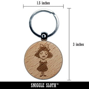 Creepy Spooky Horror Girl Doll Puppet Engraved Wood Round Keychain Tag Charm