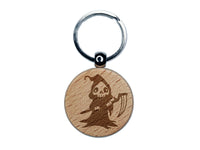 Creepy Spooky Skeleton Grim Reaper with Scythe Horror Engraved Wood Round Keychain Tag Charm