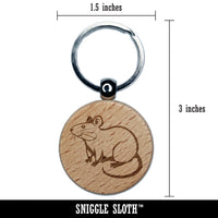 Curious Rat Rodent Engraved Wood Round Keychain Tag Charm