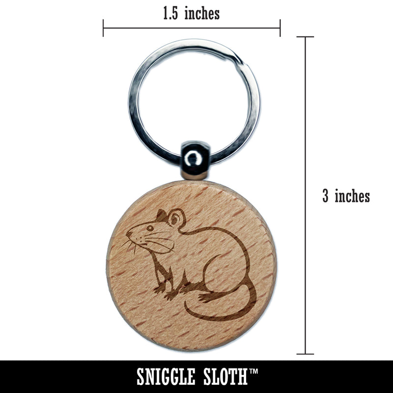 Curious Rat Rodent Engraved Wood Round Keychain Tag Charm
