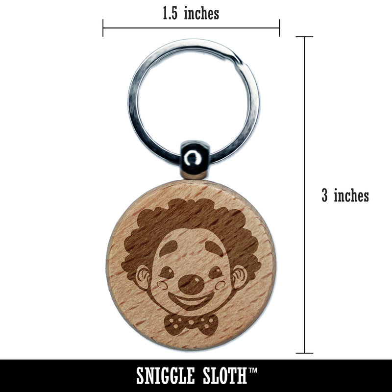 Cute Chibi Circus Party Clown Child Kid Engraved Wood Round Keychain Tag Charm