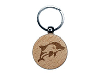 Cute Chibi Striped Dolphin Engraved Wood Round Keychain Tag Charm