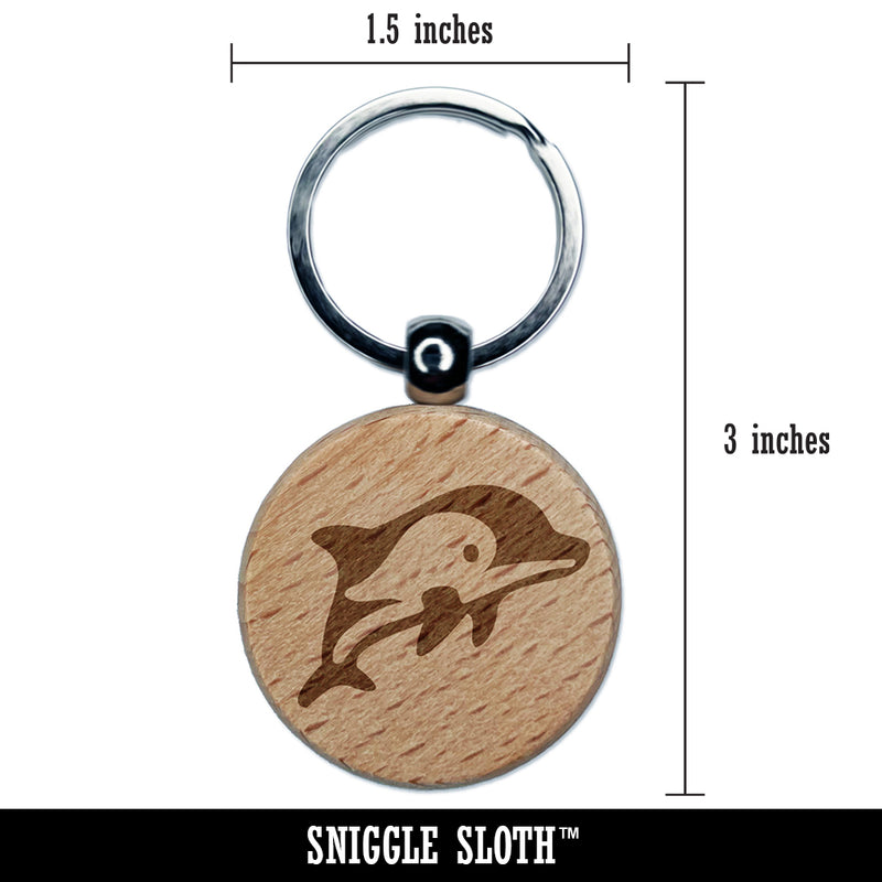 Cute Chibi Striped Dolphin Engraved Wood Round Keychain Tag Charm