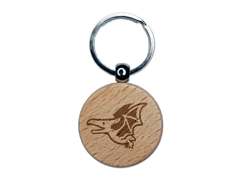 Cute Dinosaur Pterodactyl Pteranodon Flying Engraved Wood Round Keychain Tag Charm