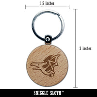 Cute Dinosaur Pterodactyl Pteranodon Flying Engraved Wood Round Keychain Tag Charm