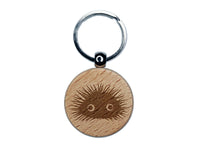 Cute Goofy Spikey Sea Urchin Engraved Wood Round Keychain Tag Charm