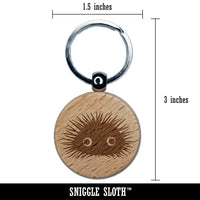 Cute Goofy Spikey Sea Urchin Engraved Wood Round Keychain Tag Charm