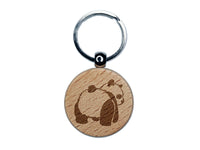 Cute Panda Bear Butt Behind Engraved Wood Round Keychain Tag Charm