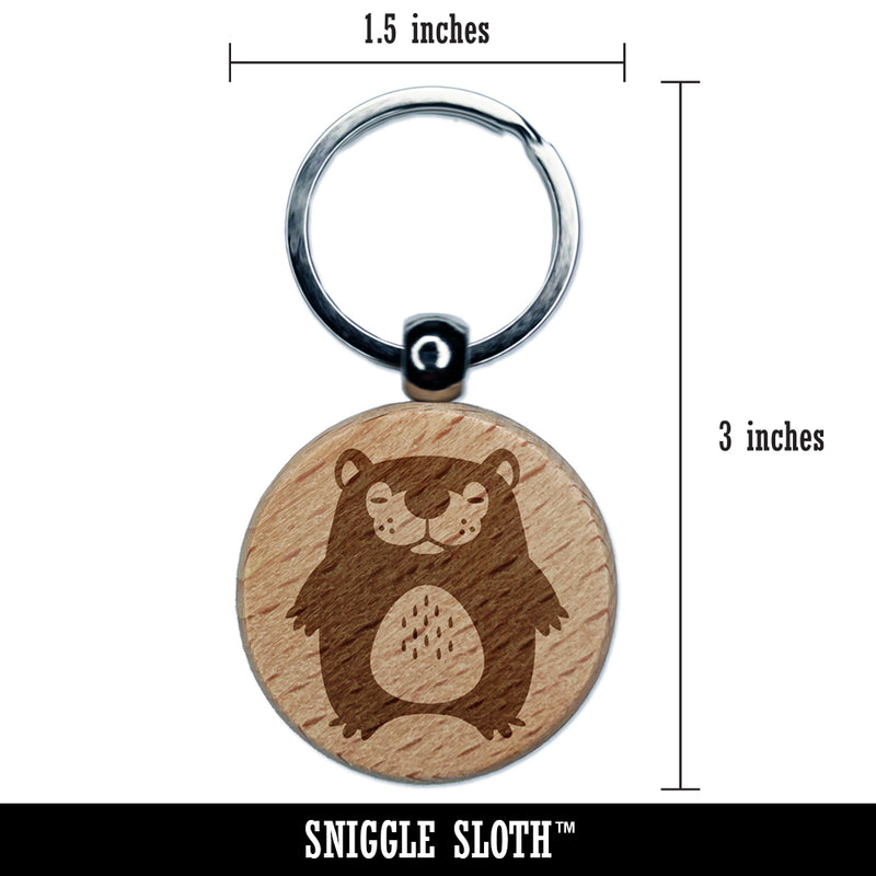 Cute Sleepy Baby Bear Engraved Wood Round Keychain Tag Charm