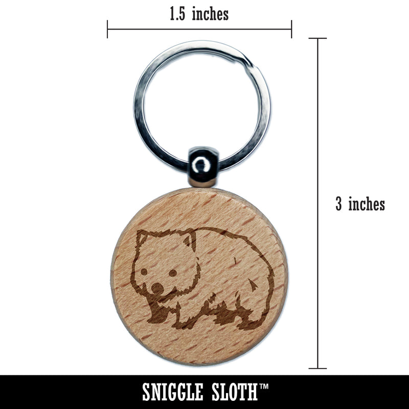 Cute Wombat Australian Marsupial Engraved Wood Round Keychain Tag Charm