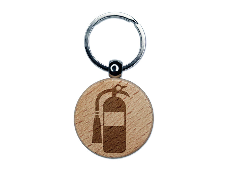 Fire Extinguisher Safety Hazard Symbol Engraved Wood Round Keychain Tag Charm