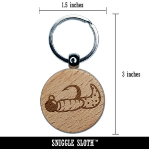 Fishing Jig Rubber Grub Lure Bait Angler Engraved Wood Round Keychain Tag Charm