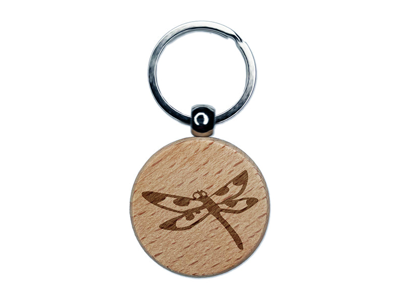 Flying Dragonfly with Spotted Wings Insect Darter Engraved Wood Round Keychain Tag Charm