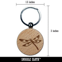 Flying Dragonfly with Spotted Wings Insect Darter Engraved Wood Round Keychain Tag Charm
