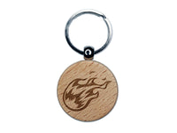 Flying Fireball Hot Flame Wizard Magic Spell Engraved Wood Round Keychain Tag Charm