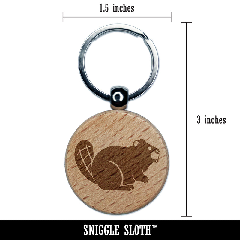 Friendly Beaver Buddy Engraved Wood Round Keychain Tag Charm
