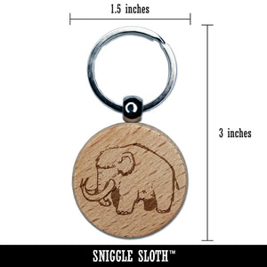 Fuzzy Fluffy Wooly Mammoth Engraved Wood Round Keychain Tag Charm