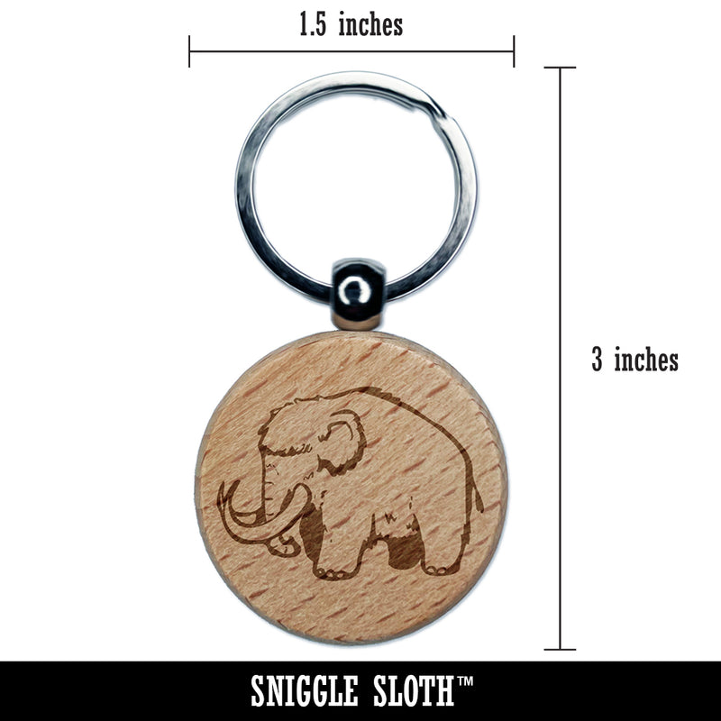 Fuzzy Fluffy Wooly Mammoth Engraved Wood Round Keychain Tag Charm