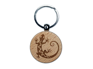 Southwest Native American Lizard Reptile Spirit Animal Engraved Wood Round Keychain Tag Charm