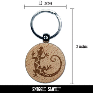 Southwest Native American Lizard Reptile Spirit Animal Engraved Wood Round Keychain Tag Charm