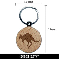 Leaping Red Kangaroo Silhouette Australian Marsupial Engraved Wood Round Keychain Tag Charm
