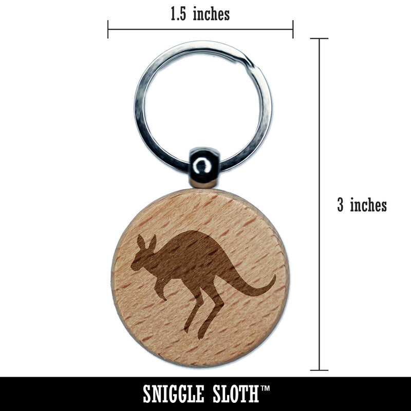 Leaping Red Kangaroo Silhouette Australian Marsupial Engraved Wood Round Keychain Tag Charm