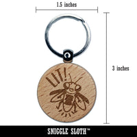 Lit Cute Firefly Insect Engraved Wood Round Keychain Tag Charm