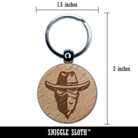 Masked Cowboy Bandit Highwayman with Hat and Bandana Engraved Wood Round Keychain Tag Charm