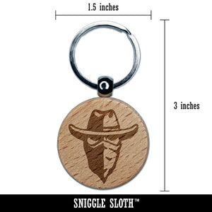 Masked Cowboy Bandit Highwayman with Hat and Bandana Engraved Wood Round Keychain Tag Charm