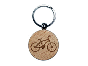 Mountain Bike Bicycle Cyclist Cycling Engraved Wood Round Keychain Tag Charm