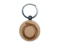 Ouroboros Serpent Snake Eating Tail Ring Circle Engraved Wood Round Keychain Tag Charm