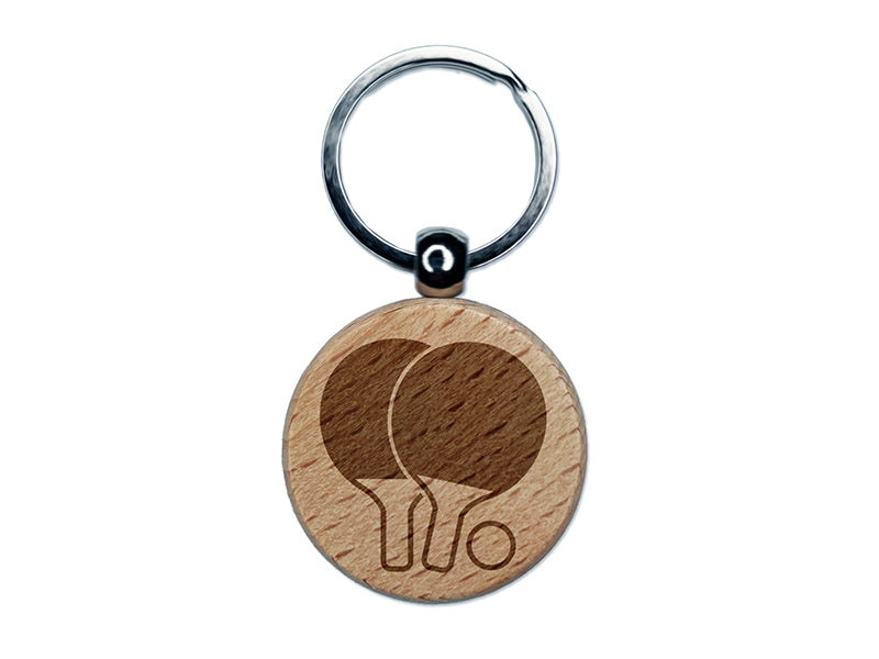 Ping Pong Table Tennis Paddles and Ball Engraved Wood Round Keychain Tag Charm