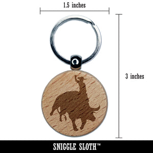 Rodeo Cowboy Riding on Bucking Bull Engraved Wood Round Keychain Tag Charm