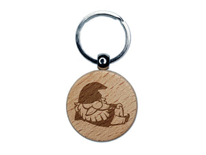 Sexy Lounging Garden Gnome Engraved Wood Round Keychain Tag Charm