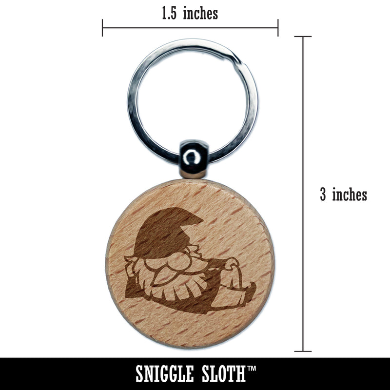 Sexy Lounging Garden Gnome Engraved Wood Round Keychain Tag Charm