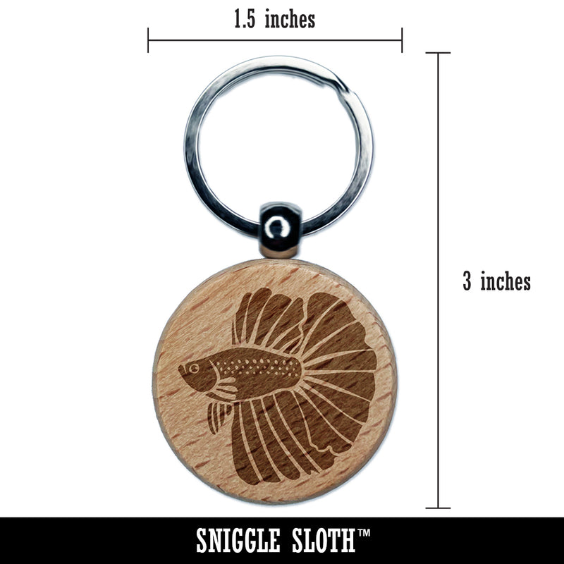 Siamese Fighting Fish Betta Splendens with Large Fins Engraved Wood Round Keychain Tag Charm
