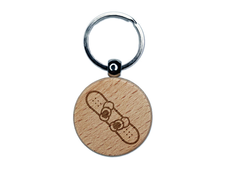 Snowboard with Boot Bindings Extreme Winter Sports Engraved Wood Round Keychain Tag Charm